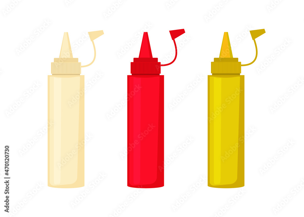 Set of sauce bottles on white background Set of sauce bottles on white background