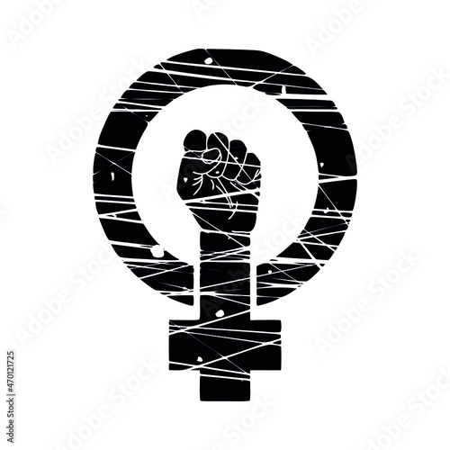 feminist pride, women's rights fight sign, isolated silhouette raised fist