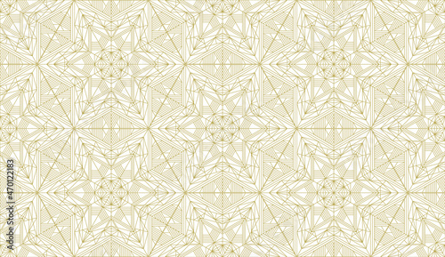 Geometrical snowflakes, mosaic seamless pattern. Blue ice, frost backdrop. Ka...