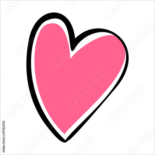 Heart with black contour vector illustration. Pink icon