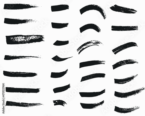 Grunge vector dry brush strokes set. Isolated on white background. Hand drawn collection