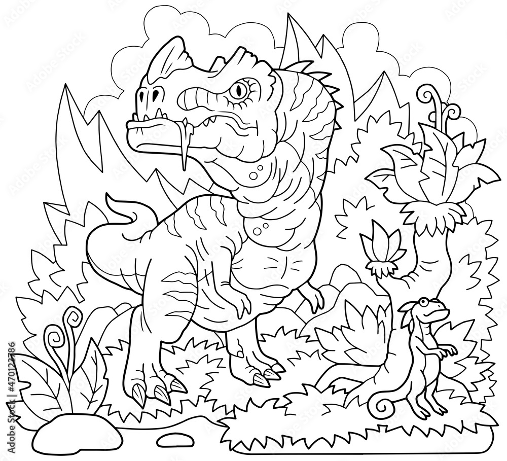 funny prehistoric dinosaurs, coloring book for children, outline illustration