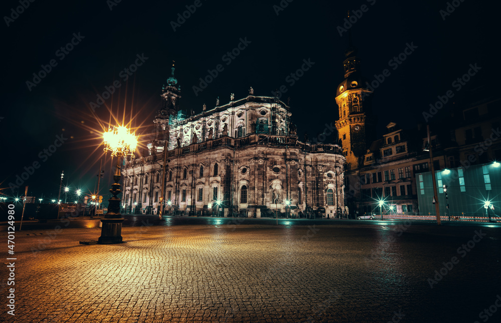 Hofkirche Catholic Church in Dresden at night