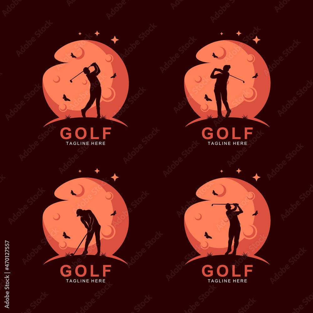 Golf silhouette logo on the moon with butterfly Golf silhouette logo on the moon with butterfly