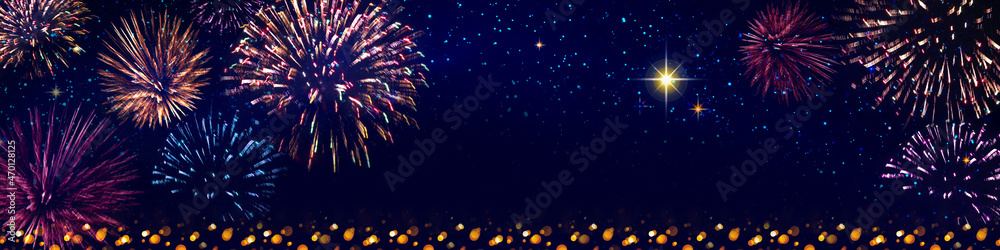 Fototapeta premium Abstract colored firework background . New Year background.