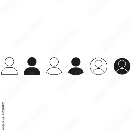Set user avatar icon, button, profile symbol, flat person icon. User profile login or access authentication icon. Two-tone version on black and white background.Vector illustration