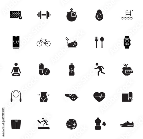fitness silhouette vector icons isolated on white background. fitness icon set for web, mobile apps, ui design and print polygraphy and promo advertising business