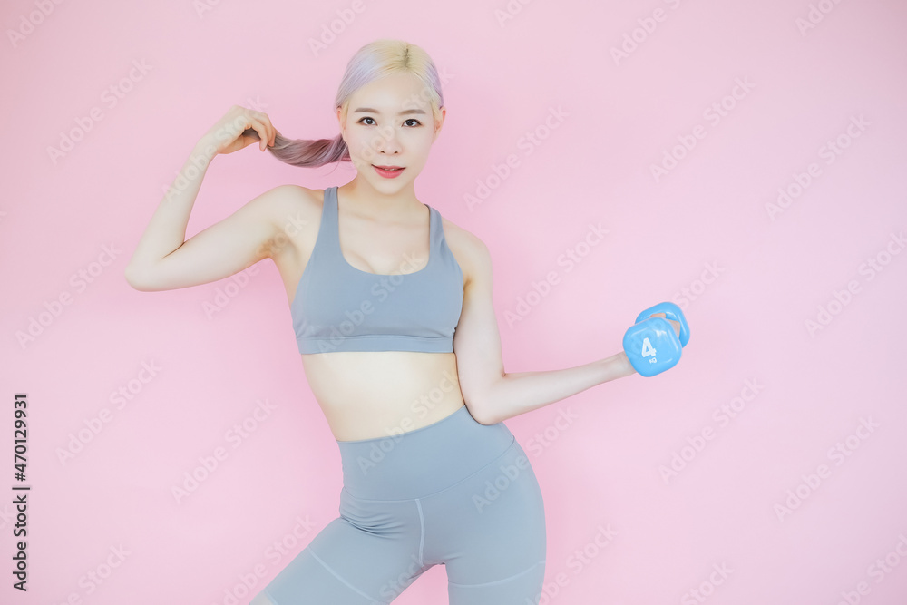 beautiful asia woman on pink background, fitness sports and recreation concept beautiful asia woman on pink background, fitness sports and recreation concept