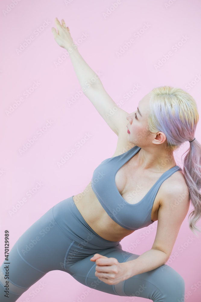 beautiful asia woman on pink background, fitness sports and recreation concept beautiful asia woman on pink background, fitness sports and recreation concept