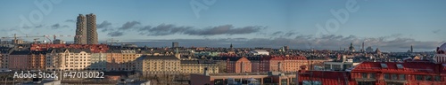 Panorama view over the district Vasastan with towers and color full apartments houses, from the district Stadshagen a sunny autumn day in Stockholm, 
