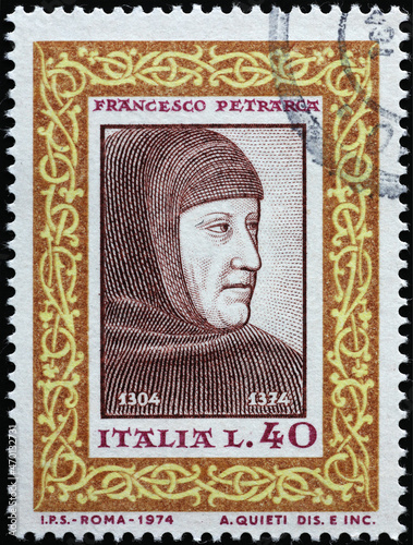 Ancient poet Francesco Petrarca on italian postage stamp photo