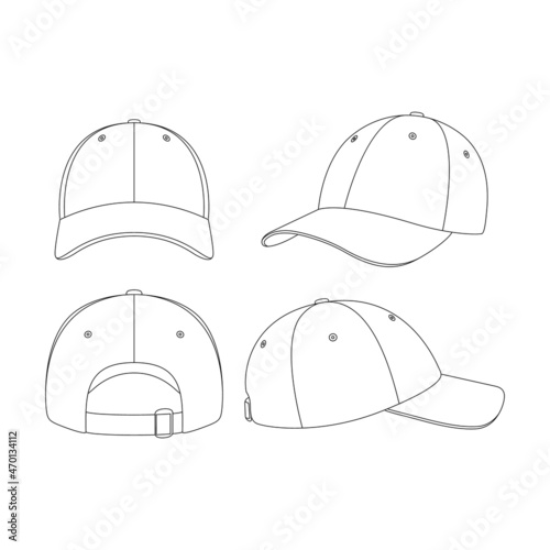 Fotografie, Obraz Template baseball cap vector illustration flat sketch design outline