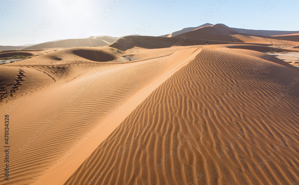 Orange sand dune with blue sky - Sossusvlei, Namib desert, Namibia, Southern Africa