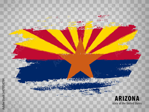 Flag of Arizona from brush strokes. United States of America.  Flag Arizona with title on transparent background for your web site design, app, UI. Stock vector. Vector illustration. EPS10.