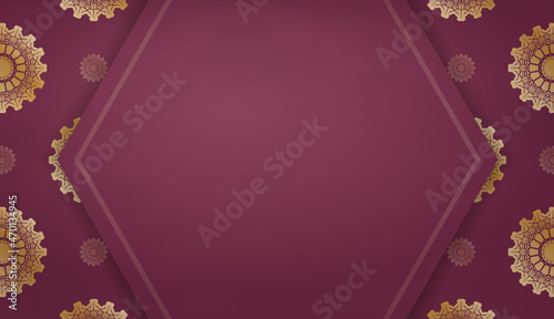Burgundy banner with Indian gold pattern and place for logo or text