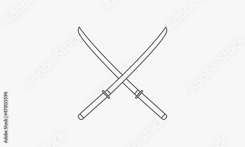 line icon cross sword katana isolated on white background.