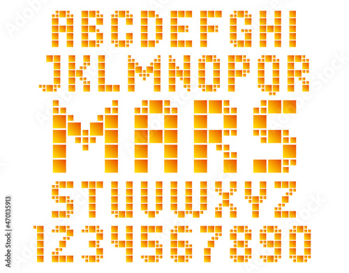 Square typography. Characters of Latin alphabet made from squares.