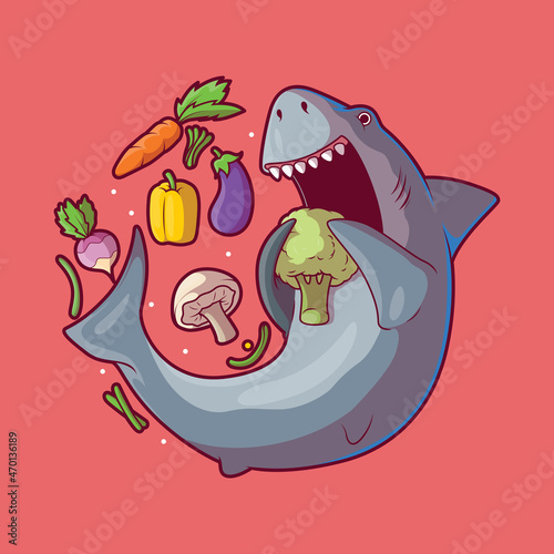 Veggie Shark eating vegetable vector illustration. Food, animal, nutrition design concept.