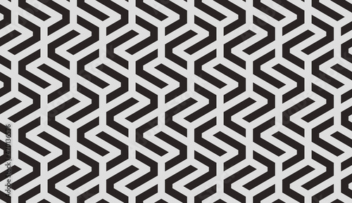 Pattern with dark stripes on light background. Abstract monochrome geometric texture. Stylish vector design with repeating polygons and stripes. Seamless ornament for textile, fabric and wrapping.