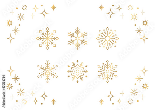 Clip Art of Snowflake, Golden Line Art