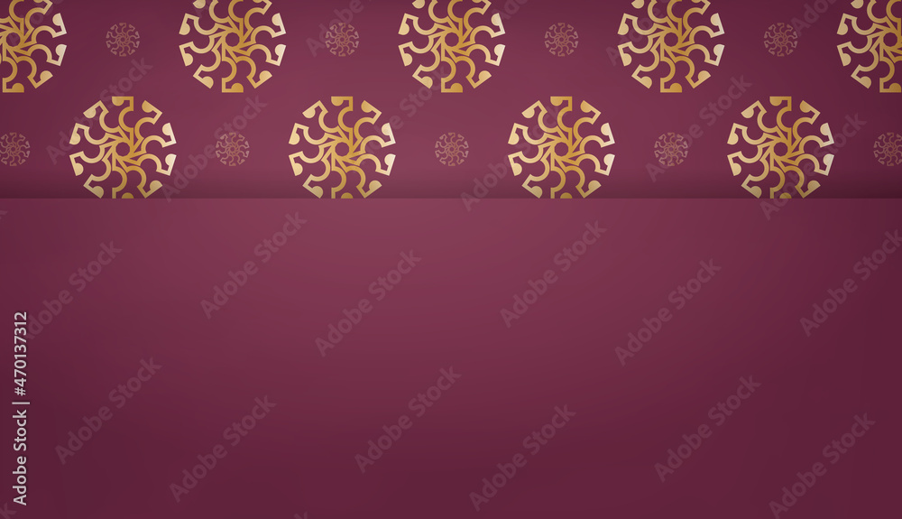Burgundy banner with vintage gold pattern for design under your text