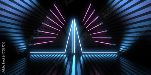 3D abstract background with neon lights. neon tunnel  .space construction . .3d illustration