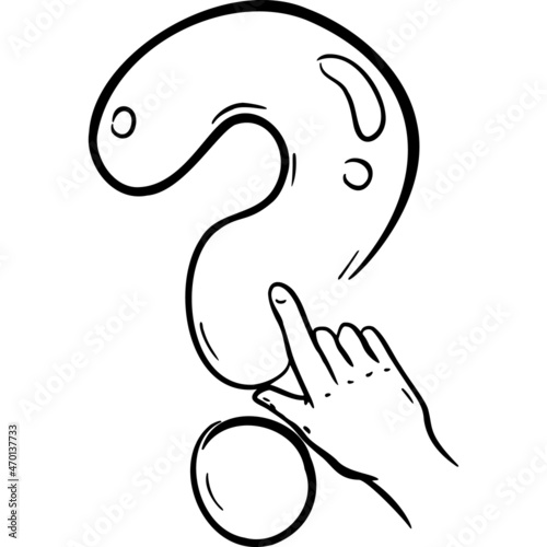 A question mark with a hand on it that points a finger sketch vector illustration