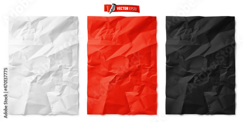 Vector realistic illustration of crumpled papers on a white background.