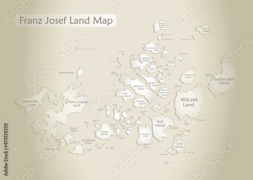 Franz Josef Land map, administrative division with names, old paper background vector