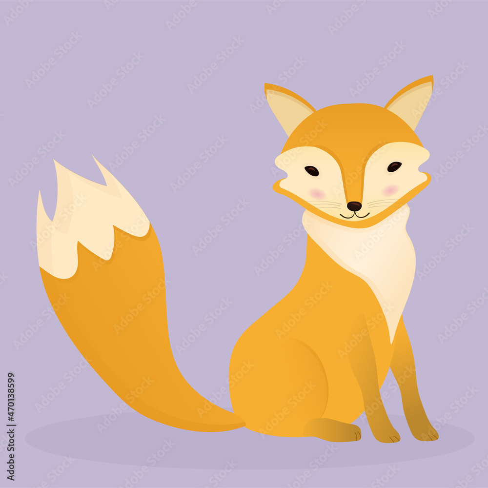 Obraz premium Cute cartoon fox sitting in modern simple flat style. Vector illustration