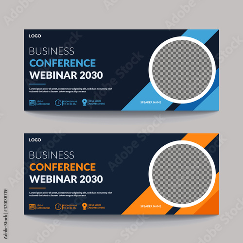 Business webinar, conference, course, seminars horizontal banner design.Online Business webinar invitation or live conference banner design template-