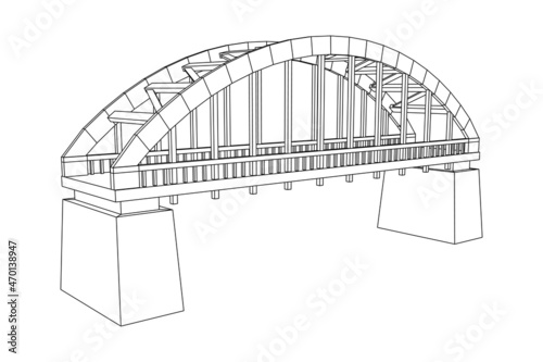 Bridge connection structure. Wireframe low poly mesh vector illustration.