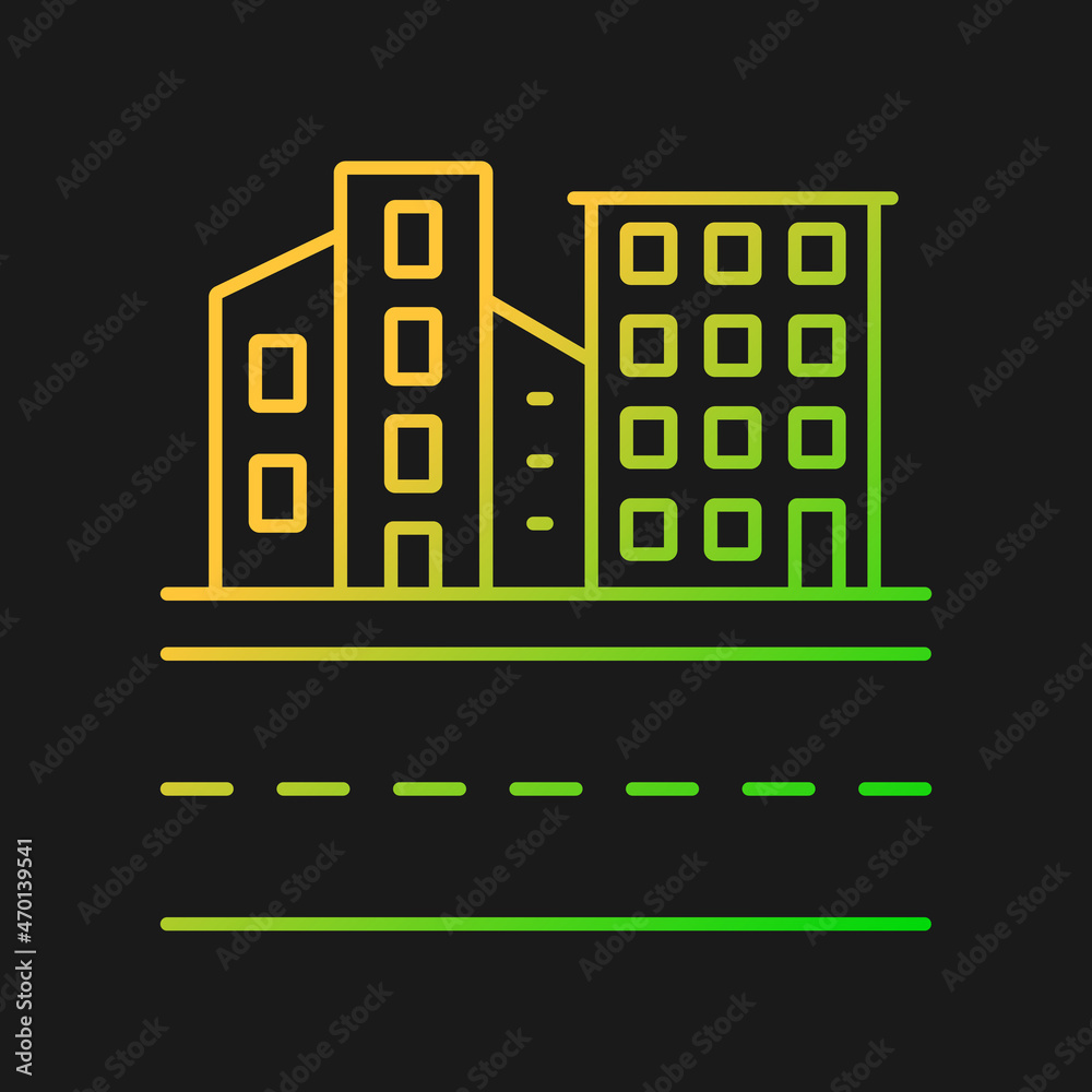 Urban land gradient vector icon for dark theme. Towns and cities. Dwelling and industrial area. Buildings landscape. Thin line color symbol. Modern style pictogram. Vector isolated outline drawing