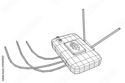Modem Router with the antenna high speed wireless wifi internet. Wireframe low poly mesh vector illustration.