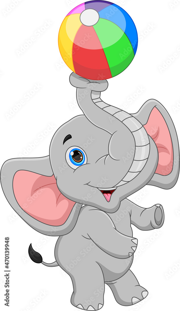 Obraz premium cartoon cute elephant playing inflatable ball 