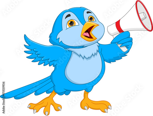 cartoon cute bird holding megaphone