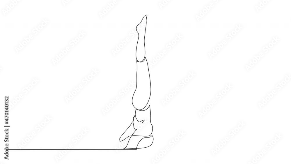 Self-drawing simple animation of continuous one line of Woman doing exercise yoga shoulder stand pose. Drawing by hand, black single line on a white background. 4K Self-drawing simple animation of continuous one line of Woman doing exercise yoga shoulder stand pose. Drawing by hand, black single line on a white background. 4K