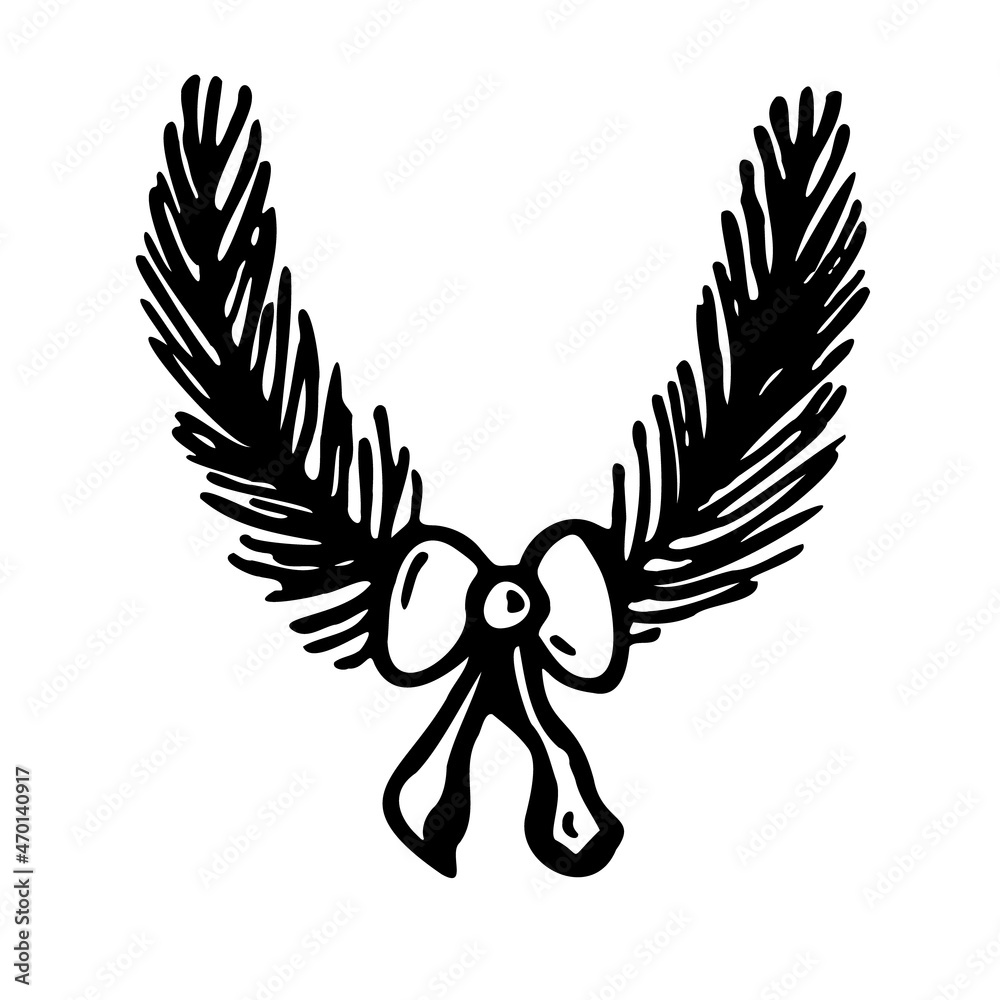 Fototapeta premium Christmas wreath drawn vector doodle illustration. Holiday symbol. Christmas element. Isolated on white background. Hand drawn simple element