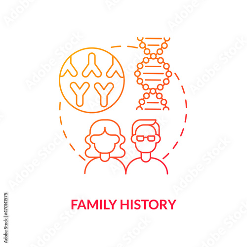 Family history red gradient concept icon. Arthritis risk factor abstract idea thin line illustration. Genetic disease. Inherited illness. Pain in knee. Vector isolated outline color drawing