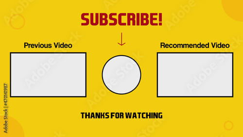 Youtubee End Screen 4K with yellow design. Youtube Video Template, channel. Social media design. outro.