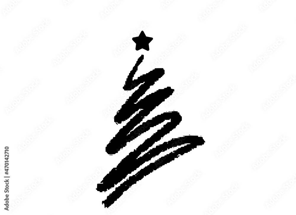 Hand drawn brush stroke Christmas tree with star isolated on png or ...