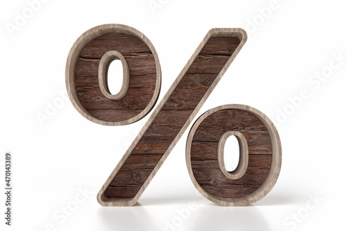 Fototapeta Naklejka Na Ścianę i Meble -  Percent sign made of recycled wood planks, nice for sustainable and ecological products or diy sales concepts. High quality 3D rendering.