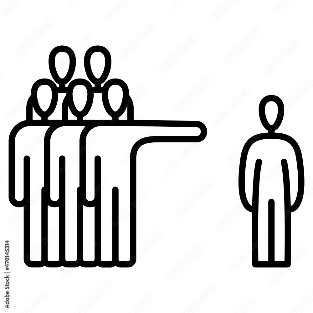 Social discrimination, bullying. Violent behavior of society. Gender inequality. Persecution because of gender, idea, religion. Vector icon, outline, isolated. Social discrimination, bullying. Violent behavior of society. Gender inequality. Persecution because of gender, idea, religion. Vector icon, outline, isolated.