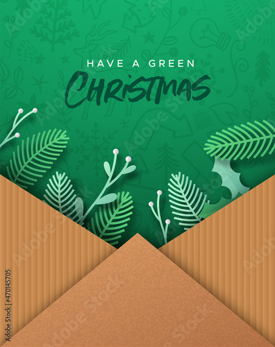 Merry Christmas green recycled paper nature card
