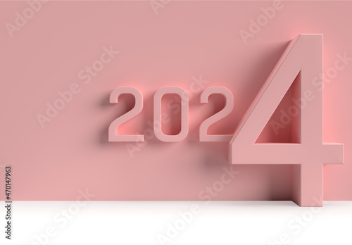 Abstract modern new year 2024 on a red wall. photo