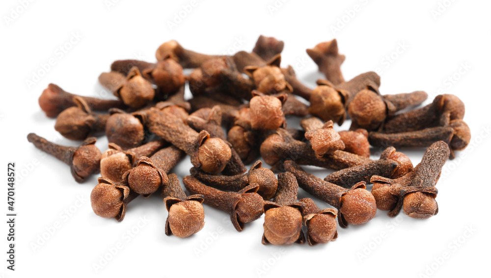 Pile of aromatic dry cloves on white background Pile of aromatic dry cloves on white background