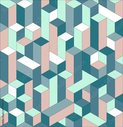 Geometric background with colorful 3d blocks. Vector illustration.