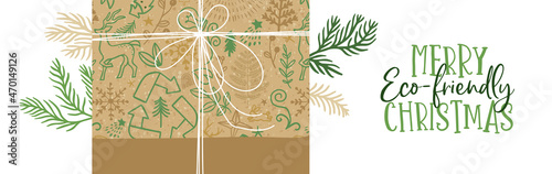 Merry christmas eco friendly gift box leaf banner