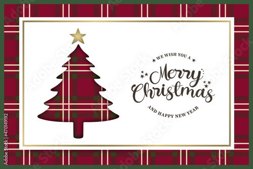 Christmas New Year red vintage pine tree card