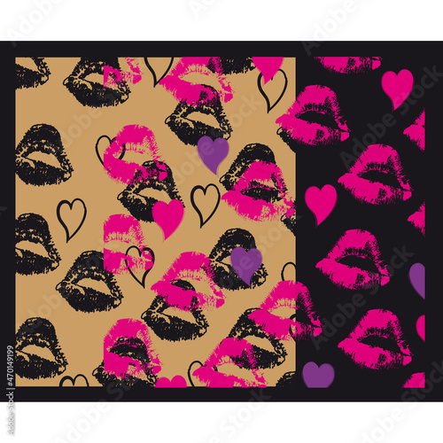 Avant-garde art. Lip prints. Contemporary trendy vector illustration. Pattern, Wallpaper